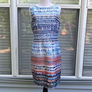 Leslie Fay Blue Patterned Sleeveless Sheath Dress size 6